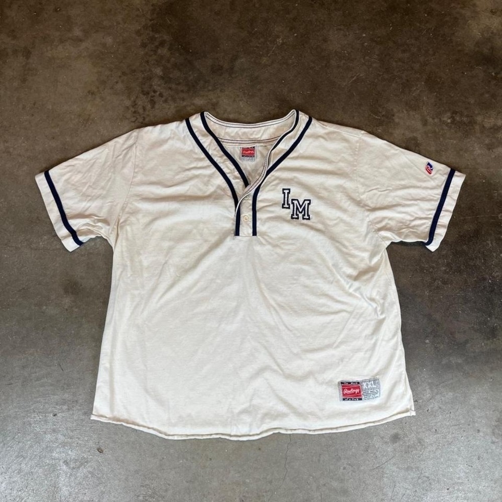 Rawlings Vintage Baseball Jersey Mens XXL Cream Schlenker 20 Henley Short Sleeve